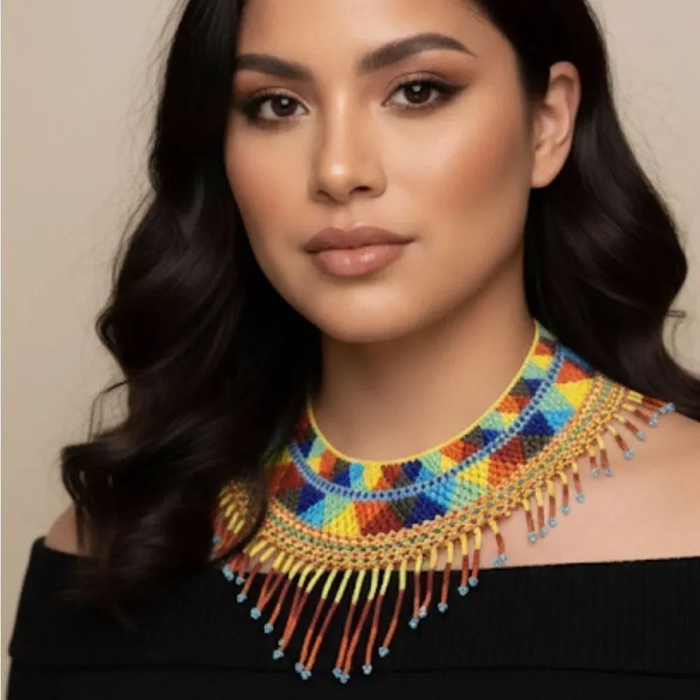 New Beautiful Handmade Colorful Beaded Mexican Collar Necklace